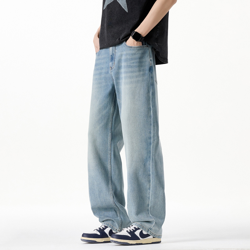 Silents Misty Nostalgic Light Blue Four-Way Stretch Jeans Men's Straight Loose Cleanfit American Style Pants