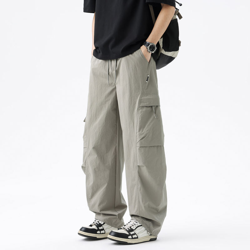 Silents Outdoor Cool and Lightweight Quick-Drying Straight-Leg Cargo Pants for Men, Summer American-Style Loose Scimitar Casual Pants