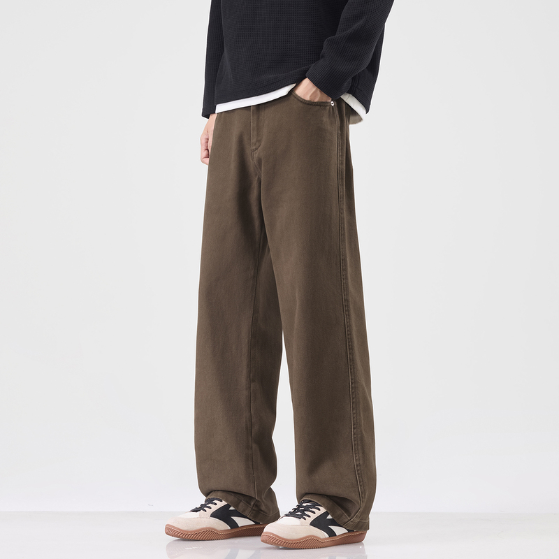Silente Heavyweight American-Style Deep Khaki Pure Cotton Straight-Leg Casual Pants Men's Workwear Pants Loose Versatile Autumn Long Pants