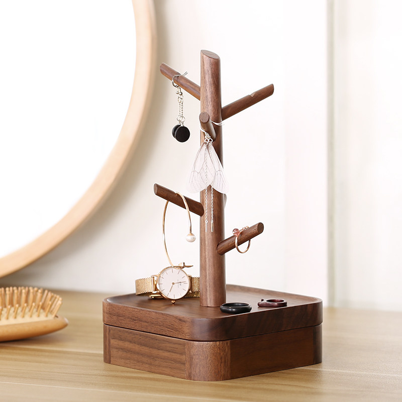 Wooden jewelry rack necklace display shelf creative ornament earrings watch jewelry storage box home hanging key holder