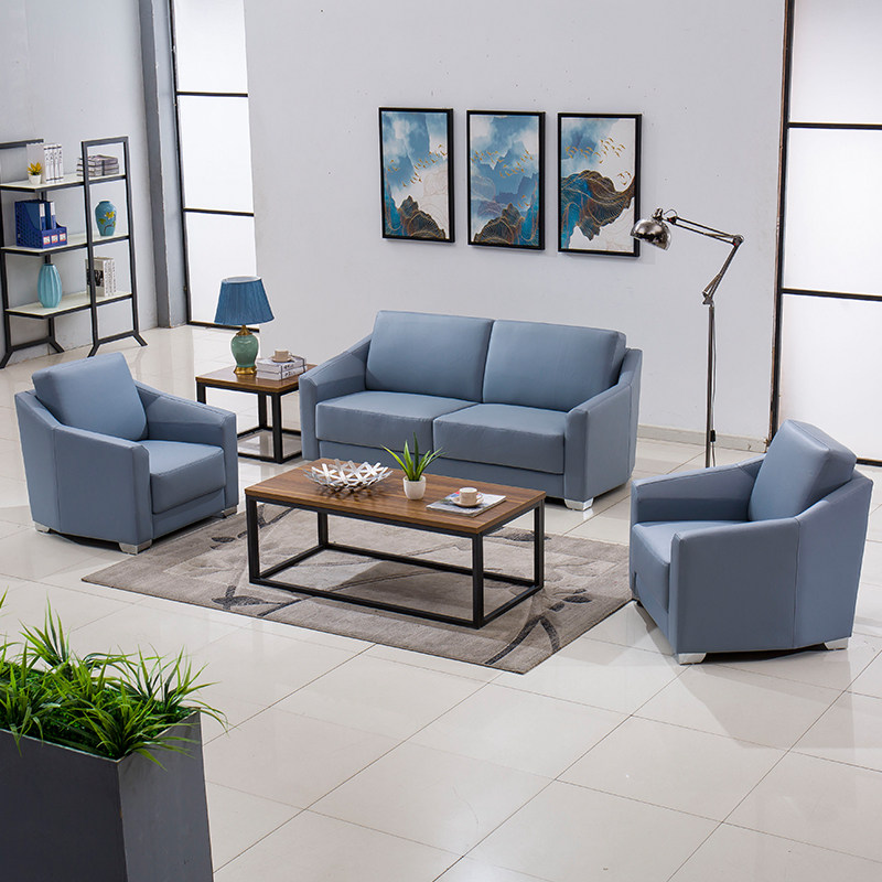 Office sofa simple coffee table combination set business reception three-person office leather small sofa