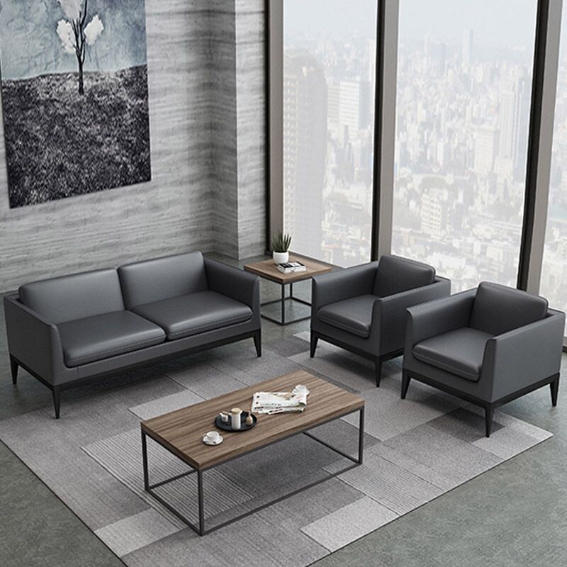 Simple leather office sofa coffee table combination modern minimalist reception room small business reception area three people