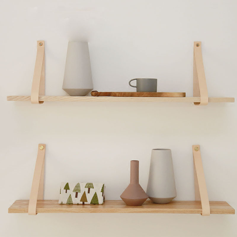 Nordic minimalist ins Creative bookshelf Wall solid wood storage shelf Wall storage rack Living room partition display rack