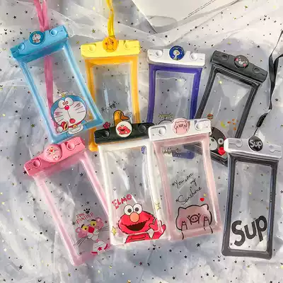 Jelly cartoon inflatable mobile phone waterproof bag sealed touch screen camera phone universal swimming airbag lanyard diving cover