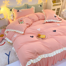 Cotton bed skirt four-piece set wish Princess wind quilt cover Cotton bedspread bed cover sheet lace does not fade without pilling