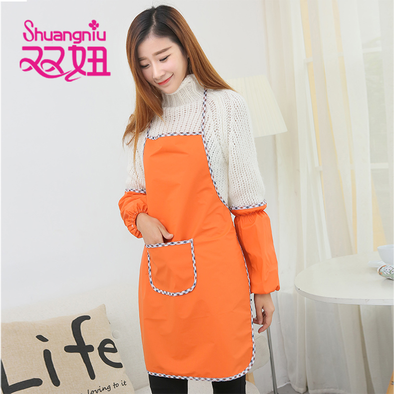 Korean version of the fashion waterproof apron kitchen housework waist cleaning sleeve cover Dining room home work clothes apron