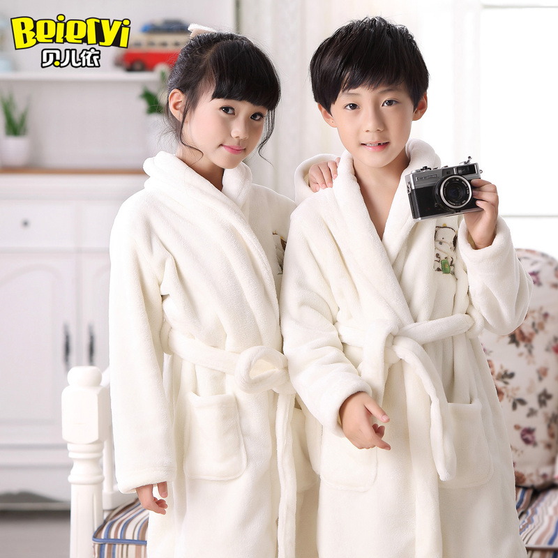 Children's Winter Pajamas, Soft Boys' Bathrobes, Extra Long and Thickened Flannel Girls' Pajamas, Winter Home Clothes