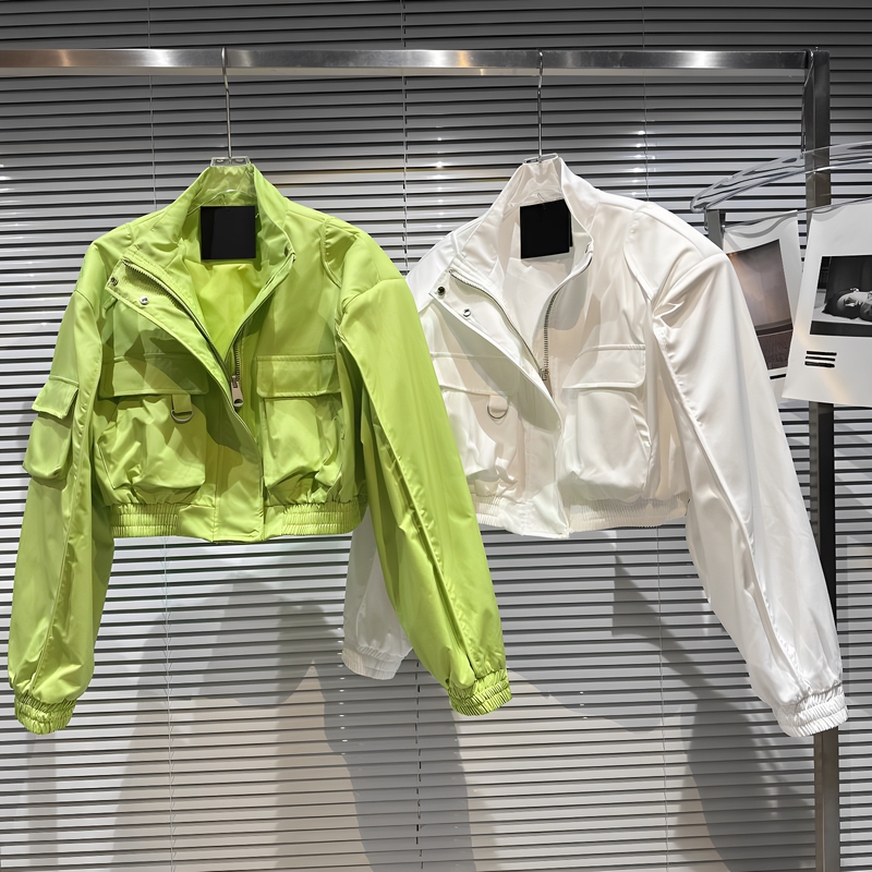 [in Stock] 2026 Autumn New Niche Street Style Hot Girl Large Pocket Design Stand Collar Colorful Jacket Short Coat