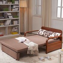 Solid wood sofa bed Foldable telescopic unwashed 1 2M1 5 m single double living room small family type multifunctional sofa