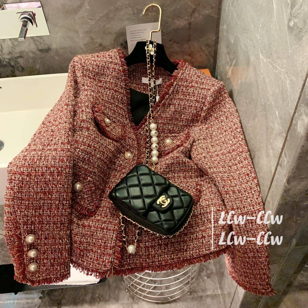 Xiaoxiangfeng woolen coat women's 2022 short spring and autumn temperament ladies retro French woven tweed top