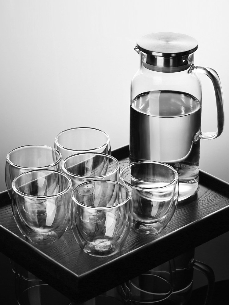 Cold water jug Large capacity juice cold water jug Cold water jug set Glass cup Household heat-resistant explosion-proof high temperature cup