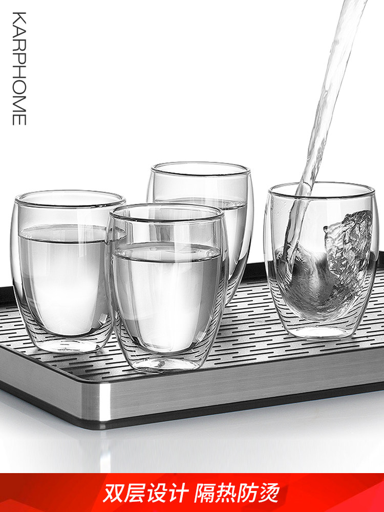 Heat-resistant double-layer glass set Household anti-hot water cup Teacup mouth cup Insulated milk coffee cup large capacity