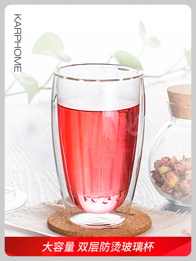 Kapp double layer heat-resistant non-hot hand glass Milk cup Home office water cup Juice cup Large capacity drinking cup
