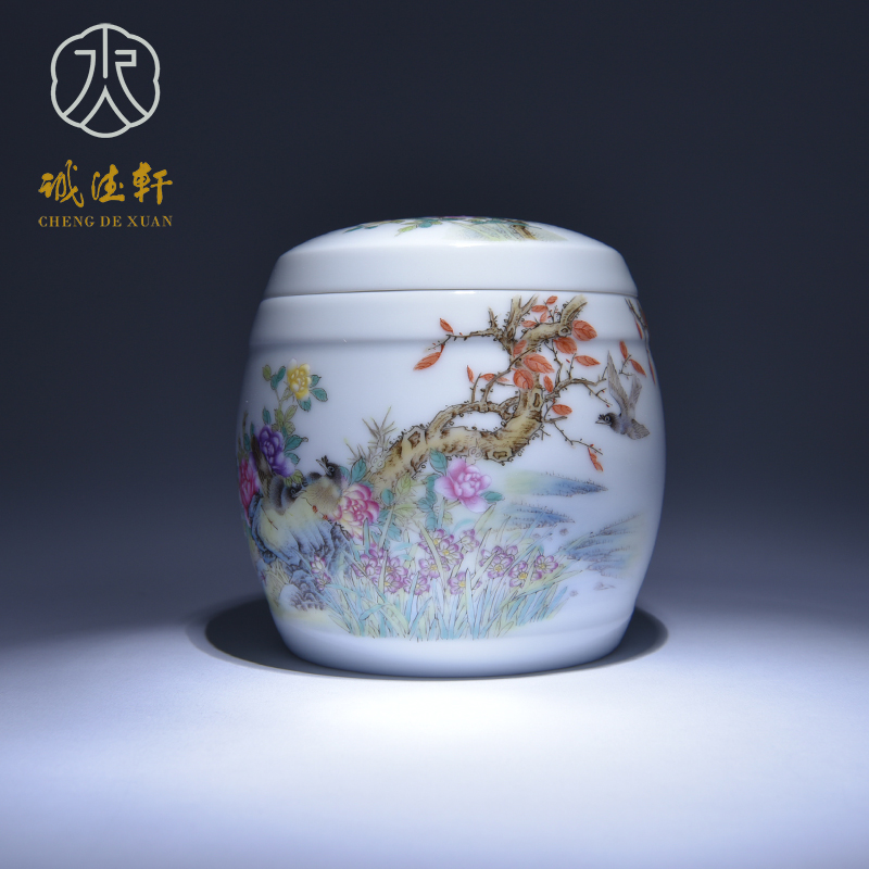 Pure hand - made kung fu cheng DE xuan jingdezhen porcelain famille rose tea tea set gift 6 and flowers and birds can sing the song