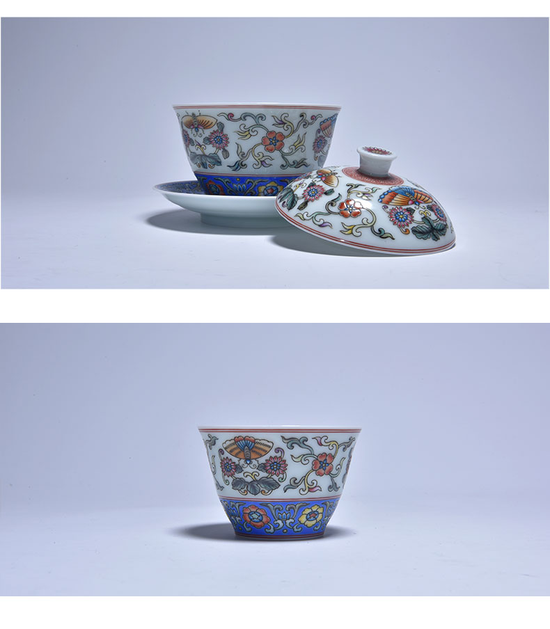 Cheng DE xuan jingdezhen ceramic kung fu tea set suit pure manual set of 7 head powder enamel butterfly dance thick fragrant