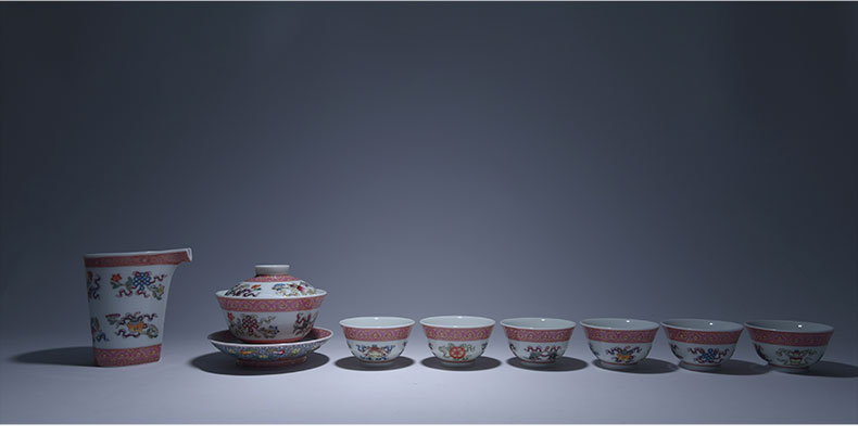Cheng DE xuan jingdezhen ceramic kung fu tea set kit 8 head pastel pure manual pattern set the set Po to meet