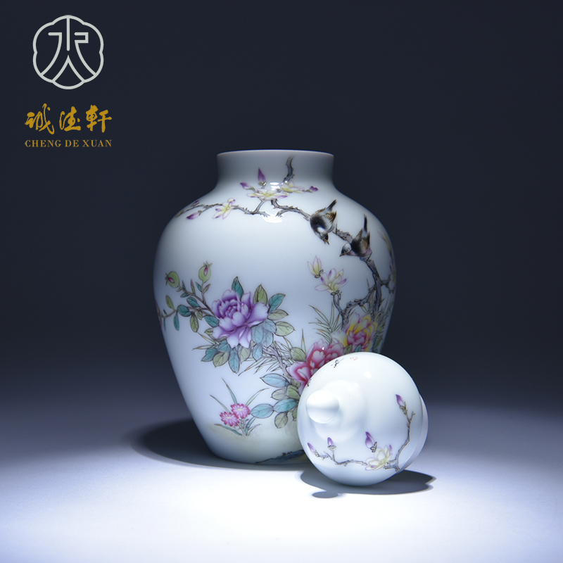 Cheng DE xuan jingdezhen porcelain pure hand - made kung fu tea set gift of flowers and birds, 91 pastel caddy fixings good bald