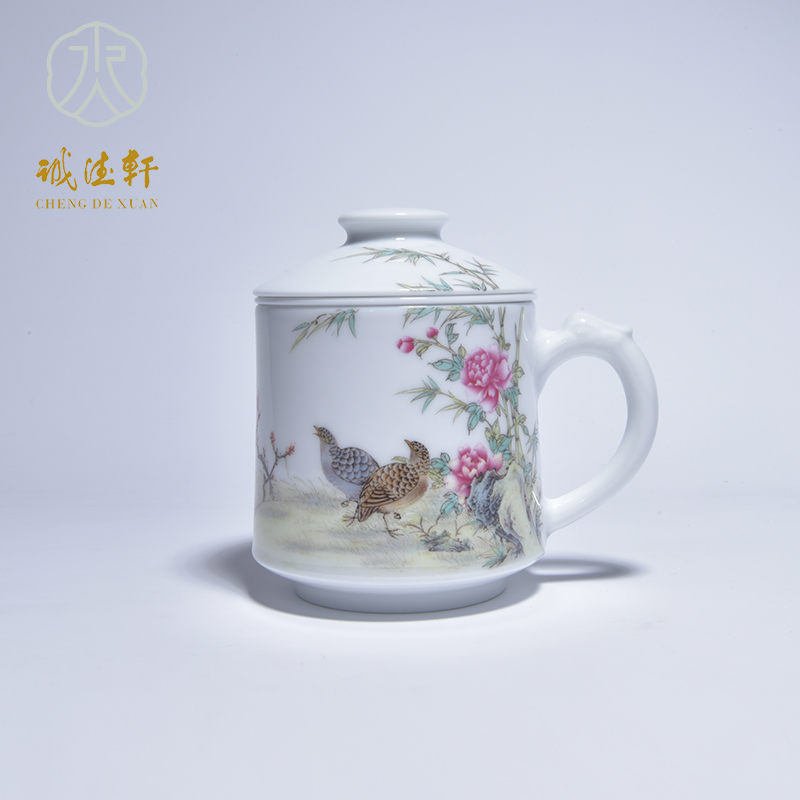 Cheng DE xuan office of jingdezhen porcelain cup with filtering) hand - made pastel painting of flowers and 5 live antai cups