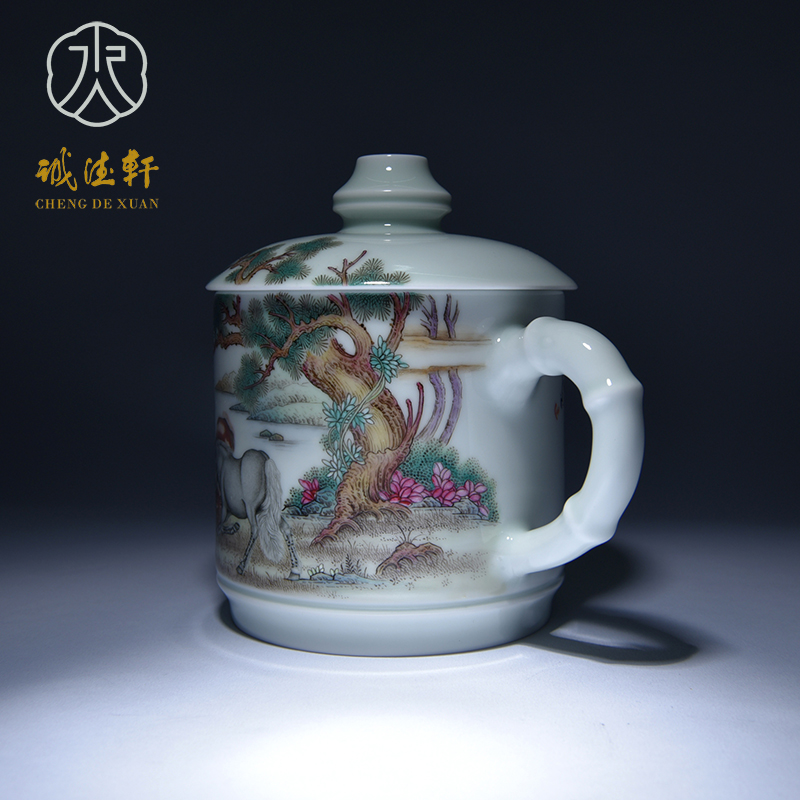 Cheng DE xuan jingdezhen pure hand - made with cover zodiac pastel home office cup 2 high - grade tea cups