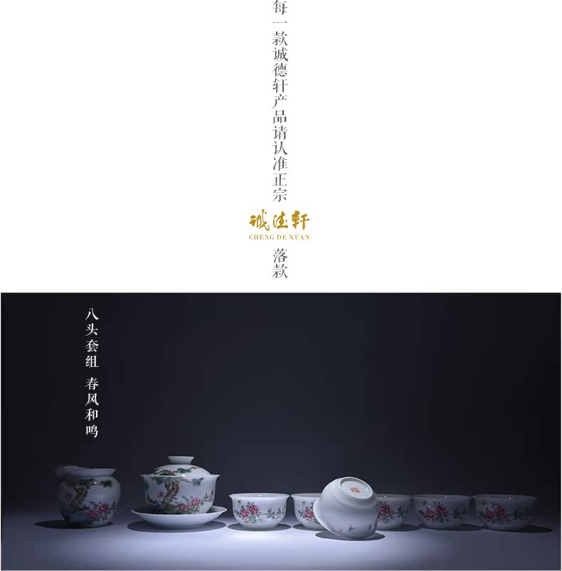 Cheng DE xuan jingdezhen ceramic kung fu tea set suit pure manual set of 8 head powder enamel spring breeze offerings