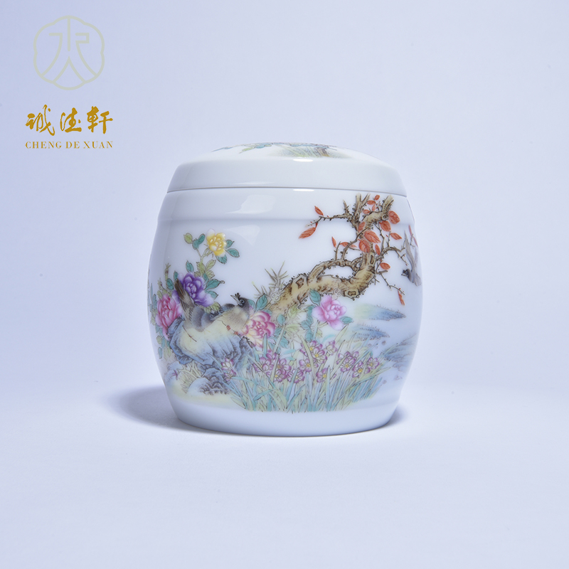 Pure hand - made kung fu cheng DE xuan jingdezhen porcelain famille rose tea tea set gift 6 and flowers and birds can sing the song