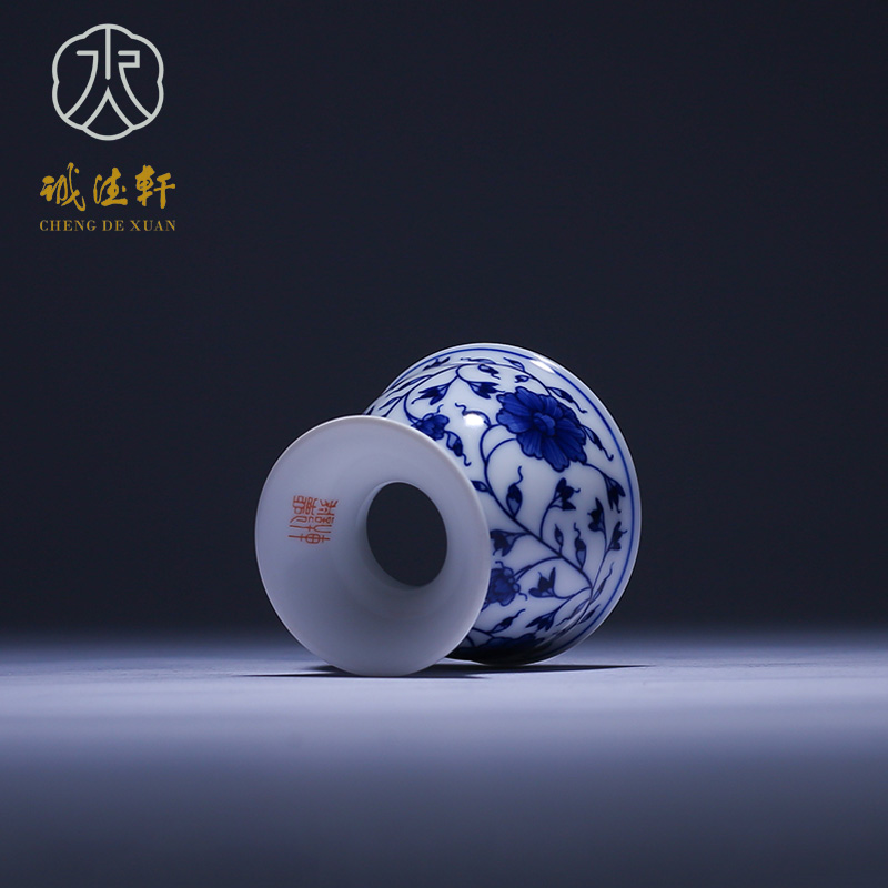 Cheng DE hin kung fu tea set, pure manual jingdezhen ceramic tea filter) hand - made 1 blue and white peony