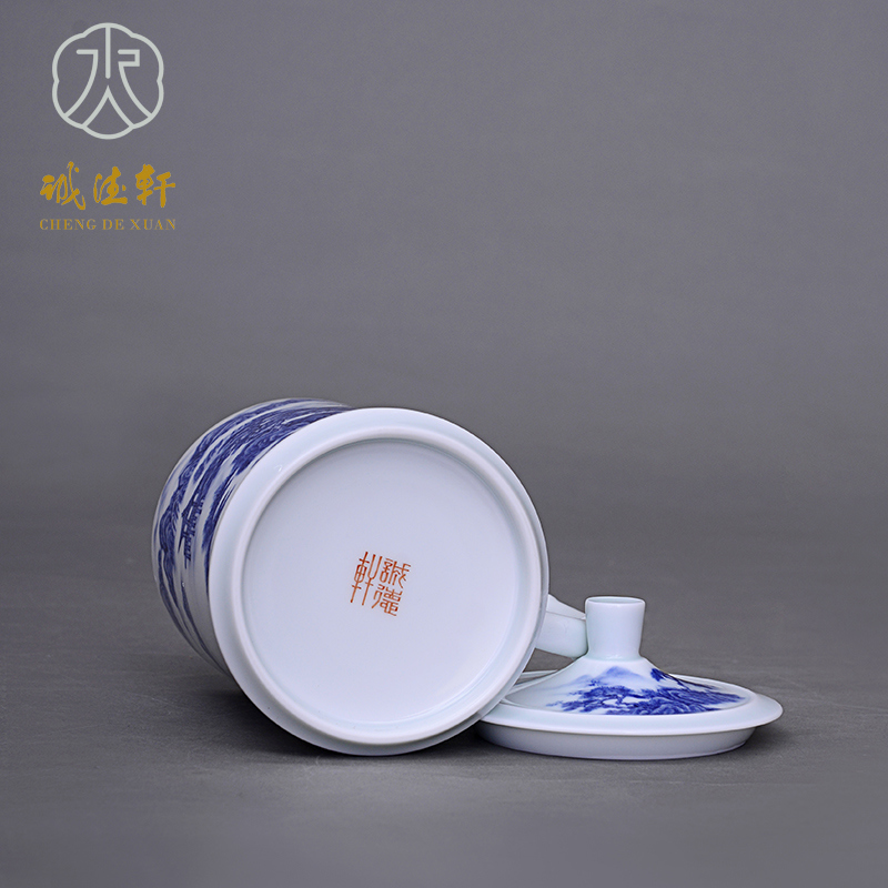 "Custom" cheng DE hin kung fu tea set, jingdezhen ceramic hand - made office cup 1 blue cup carefree