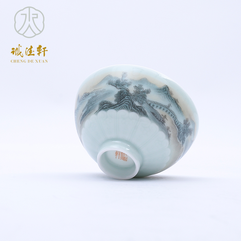 Jingdezhen cheng DE xuan, pure hand draw pastel single CPU 58, fine carving (heap) crossing the water