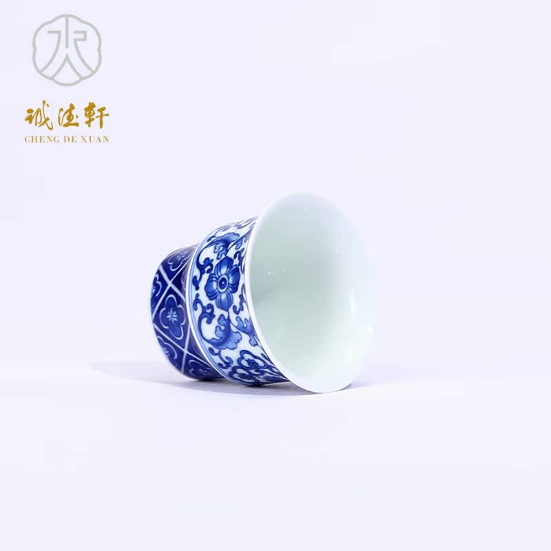 Cheng DE hin kung fu tea set, jingdezhen pure manual accessories hand - made single cup aromatic mood since Qian, 218 blue and white