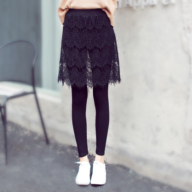 Net red summer style spring and autumn eyelash lace Korean version long pants dress pants false two pieces of internal wearing smoke pipe pants woman