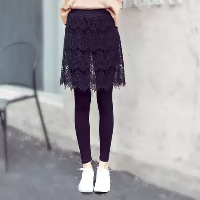 Net red summer spring and autumn Korean version of eyelashes lace fake two inner pants skirt pants big size outside wearing skirt pants