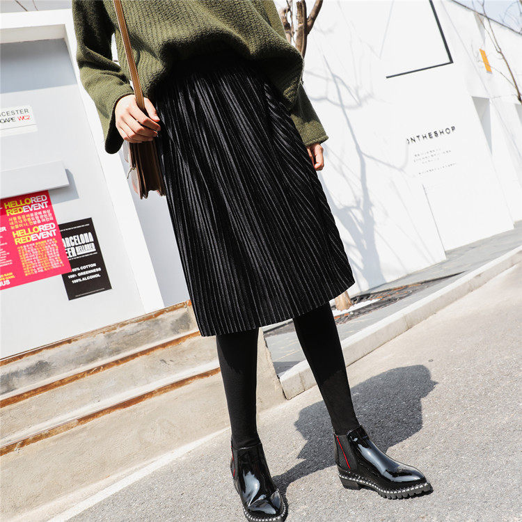 Summer spring autumn new Korean version gold silver silk 100 pleats for long skirts student fake two outside wearing high waist lap pants skirt pants