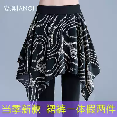 Summer spring and autumn high waist fake two-piece pants women's pants skirt wear dance slim one-piece skirt with skirt