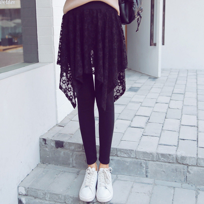 Summer Spring Autumn Lace Fake two inside lap pants Skirt Pants Dance outside wearing high waist pants large size with skirt Even skirt Pants Woman
