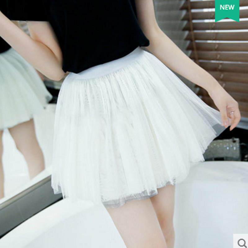 Net Red New Summer Tightness Waist Short Skirt Half Body Dress Mesh Yarn A Character High Waist Korean Version Umbrella Skirt 100 Plexor Fluffy Skirt