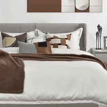 Black Line Curry Color High-end Exhibition Hall room Bed Goods Light Extravagant and Soft Decent Board Room Bed Bedding with Pillow Hitch