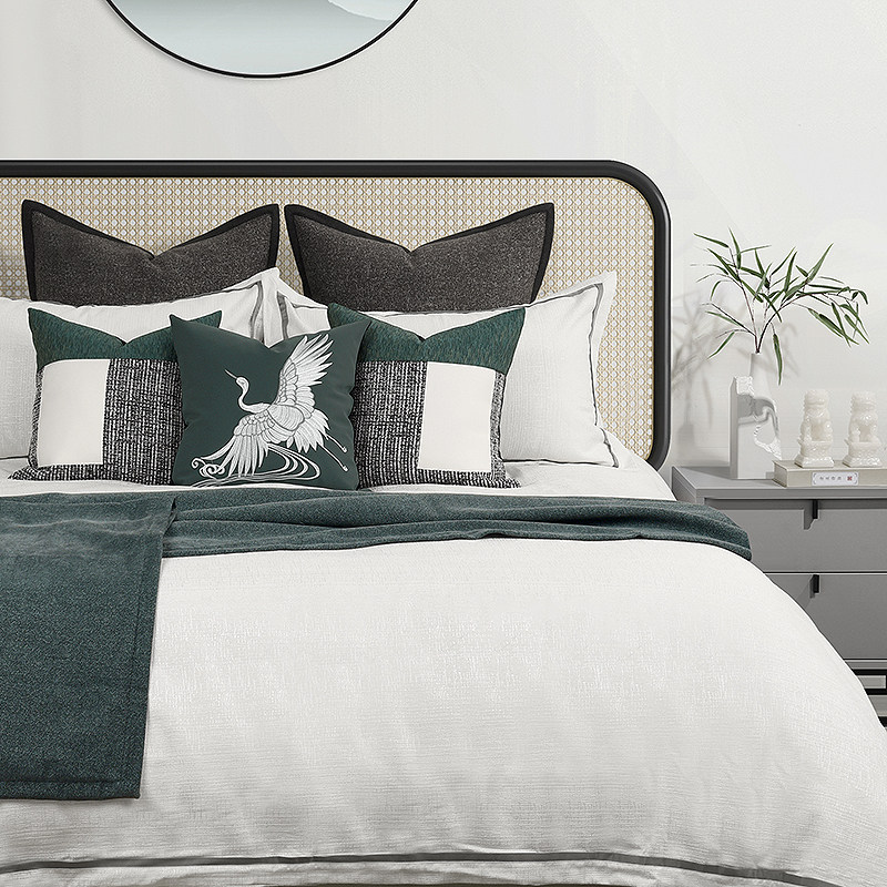 Green new Chinese style crane high-end showroom model room bedding light luxury soft decoration model room bedding pillow