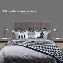  New blue gray plaid model room bedding Light luxury high-end villa hotel modern model room bedding
