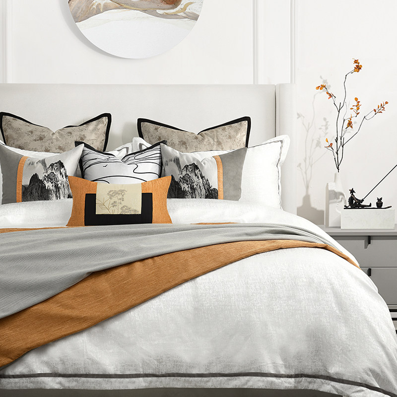Orange is a new Chinese style model room bedding high-end villa hotel modern model room bedding luxury