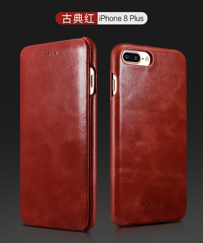 iCarer Curved Edge Vintage Series Side Open Handmade Genuine Cowhide Leather Case Cover for Apple iPhone 8 Plus & iPhone 8