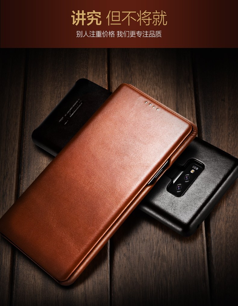 iCarer Curved Edge Vintage Series Side Open Handmade Genuine Cowhide Leather Case Cover for Samsung Galaxy Note 9