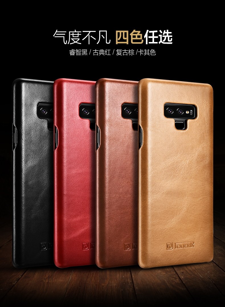 iCarer Curved Edge Vintage Series Side Open Handmade Genuine Cowhide Leather Case Cover for Samsung Galaxy Note 9