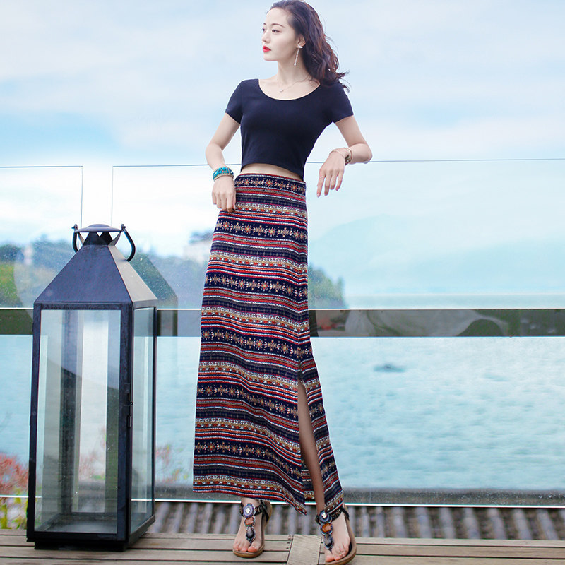 New Women's Beach Vacation Dress Sanya Thai Dai Ethnic Style Suit Dress Half Skirt