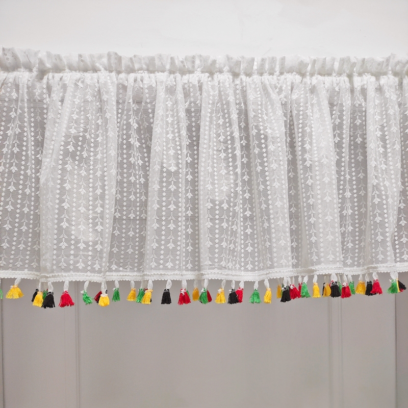 Colorful Tassel Decorative Short Curtain, No-Drill Magic Tape Rod-Mounted Small Curtain, Lace Sheer Hanging Curtain, Half Curtain, Door Curtain, Head Curtain Colorful Tassel Decorative Short Curtain, No-Drill Magic Tape Rod-Mounted Small Curtain, Lace Sheer Hanging Curtain, Half Curtain, Door Curtain, Head Curtain