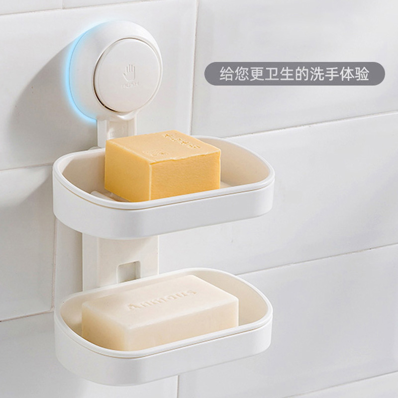 Too Force Soap Case Suction Cup Wall-mounted Bathroom Makeup Room Soap Case Double Layer Free of perforated Soap Shelf Drain