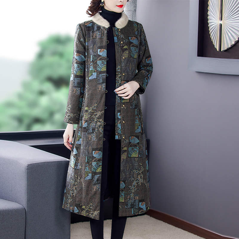 Xiangyun yarn long cotton-padded women long knee 2021 winter clothes new cotton Chinese cotton jacket mother cotton coat