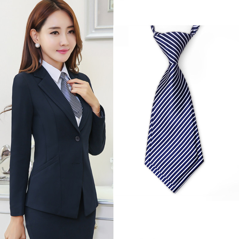 Professional tie women's zipper Wild work bank hotel sales double layer free bow tie Small tie ladies stripes