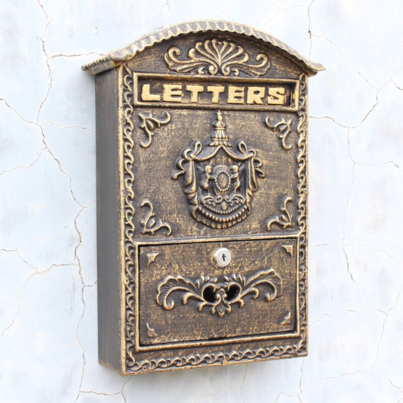 European vintage creative home decoration wrought iron bronze mailbox wall-hung aristocratic logo letter box post box mailbox