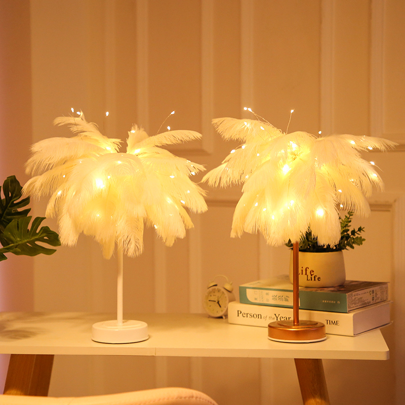 Tennis Red Girl Hearts Room Placement Ins Rose Rose Feather Small Table Light Birthday Gift Romantic Creative Led Colorful Lights