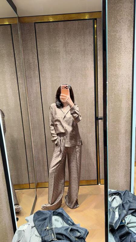 26 Spring/Summer Runway Style Paisley Print Twill Silk Shirt with Wide-Leg Pants Set for Women